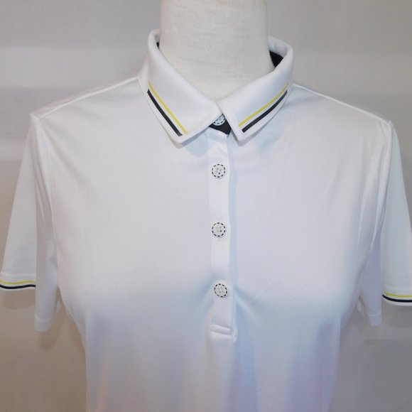 Greg Norman Play Dry  Womens M White with Yellow Black Detail Golf Polo Shirt - Picture 4 of 11